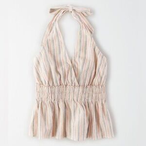 American Eagle | women’s linen blend halter top | size small | babydoll style